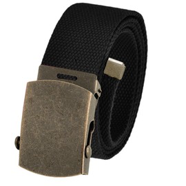 Build A Belt Classic Antique Gold Slider 1.5" Wide Buckle with Canvas Web Belt (Mens X-Large Black)