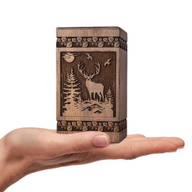 STONLIF Wooden Cremation Urns for Human Ashes 20 lbs - Decorative Funeral, Burial Urn for Adult Female & Male - Wood Urn for Women, Men & Loved Ones - Deer