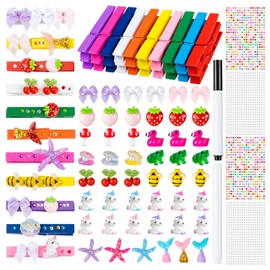 50Pcs Cheer Pins Spirit Clips Include 50 Wooden Colored Clothes Pins and 166 Ornaments, Cheer Pins for Cheerleaders Backpacks Cheer Gifts Bulk