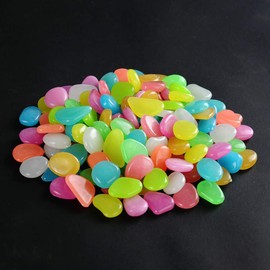 Glow in The Dark Rocks - 100pcs Garden Pebbles Multi Color Luminous Fish Tank Stone Aquariums Rocks, Decorations for Walkways, Gardens, Houseplants Powered by Light and Solar