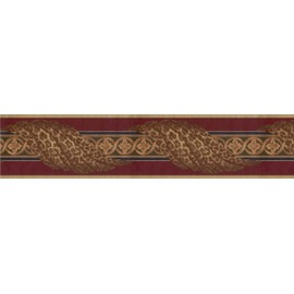 CONCORD WALLCOVERINGS ™ Wallpaper Border Vintage Pattern Leopard Fabric Folds Floral Decorative Elements for Bedroom Living Room, Burgundy Brown Gold Green Blue, 5 Inches by 15 Feet LAB5101