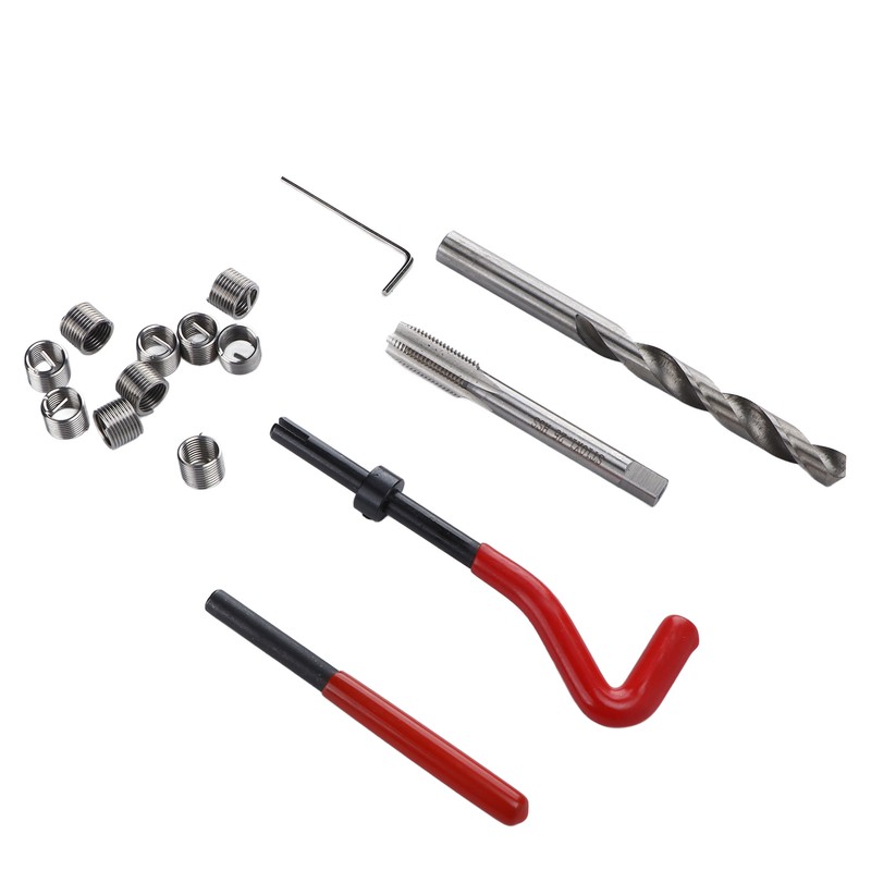 15 Pcs Thread Repair Tool Kit M10x1.25mm Metal Threaded Inserts