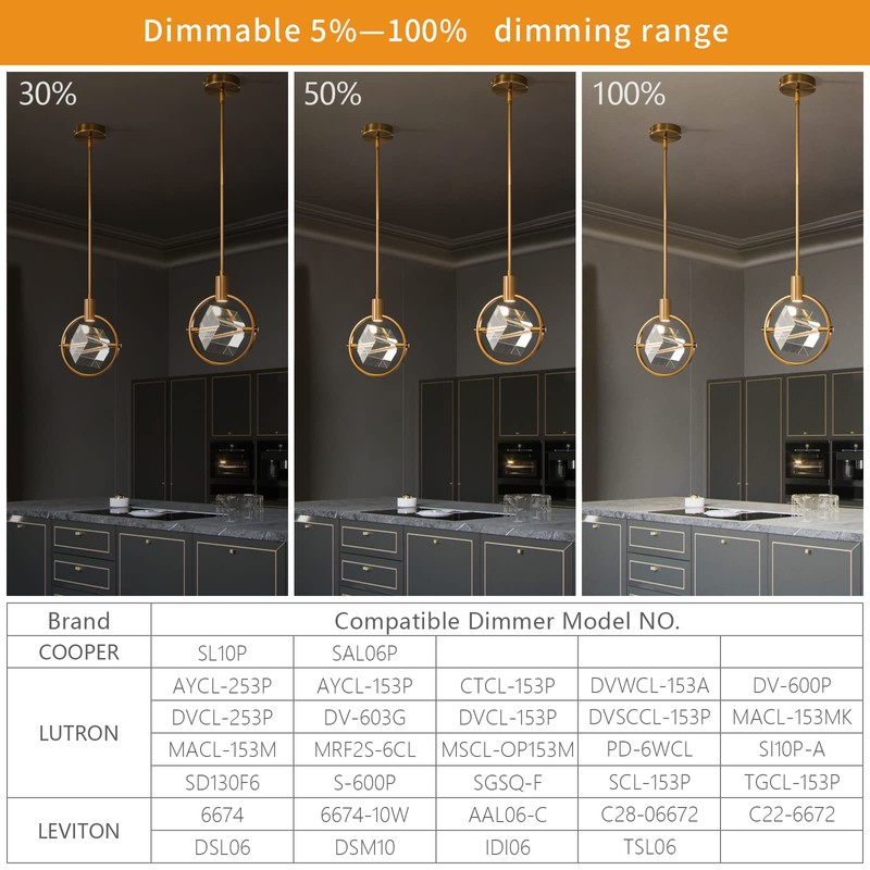 Modern Crystal Pendant Light in Gold Brushed Brass Finish Mini
