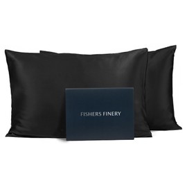 Fishers Finery 25mm 100% Pure Mulberry Silk Pillowcase, Good Housekeeping Winner (Black, Queen 2 Pack)