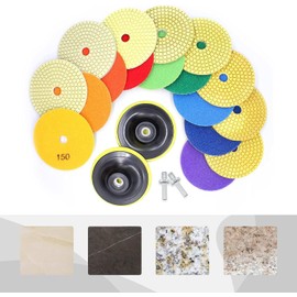 iMetrx 21Pack Diamond Polishing Pads 4" Wet Dry (Grits 30#-10000#) with 2PCS 5/8’’-11 Backer Pads Concrete Diamond Sanding Discs Marble Granite Stone Polishing Kit