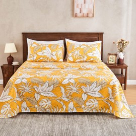Gogreen 4PC Deep Pocket Full Sheet Set Fit 14", Breathable Microfiber Soft Full Size Sheet Set, Hotel Style Bed Sheet Set, Gift for Women, Men - Yellow Leaves