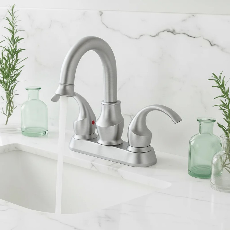 Alloy 4-inch Hot/Cold Double Handle Deck-Mounted Electroplated Modern Brushed Bathroom