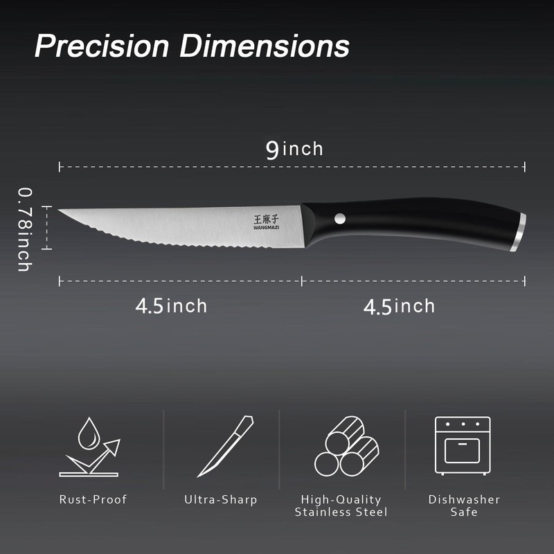 WANGMAZI Exquisite Steak Knife Set of 4,High-carbon Stainless Steel Forged,Lightweight