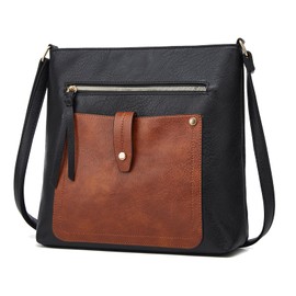 FURONGHUA Handbag Women's Shoulder Bag Women's Medium Black Crossbody Bags for Women Vegan Leather Fashion with 4 Zip Compartments Bag Women's Shoulder Bags, Black-v2, Contemporary