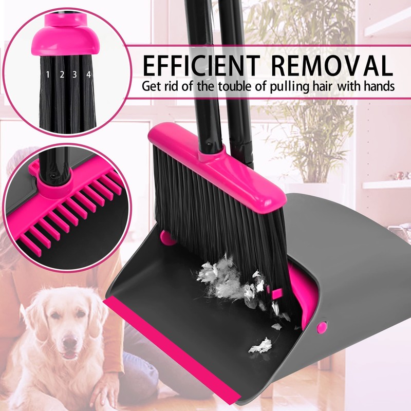 JEHONN Broom with Dustpan Combo Set, Long Handle Lightweight Indoor