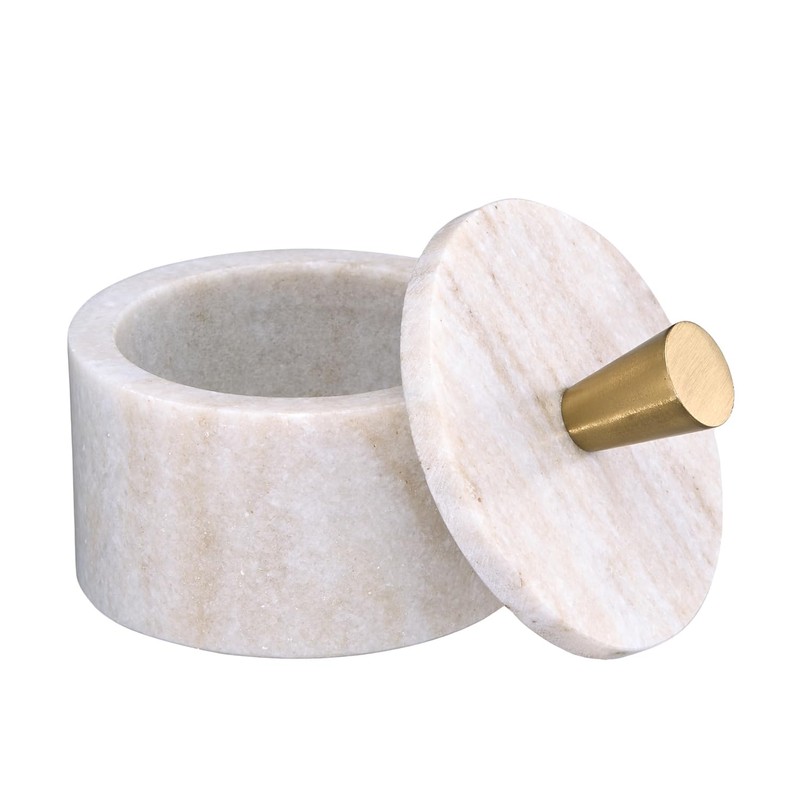 Queenza Marble Salt Cellar with Lid and Brass Knob (Brown)