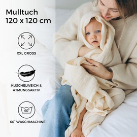 furora BABY Muslin Cloths Baby 120 x 120 cm XXL Large Super Soft Muslin, Organic Cotton, Oeko-Tex 100: Free from Harmful Substances, Swaddling Cloth, Muslin Cloth, Baby Burp Cloths, Muslin Nappies