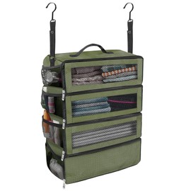 Olosar Suitcase Organizer, Travel Luggage Organizer Portable Hanging Travel Shelves Collapsible Hanging Packing Cubes for Carry on Suitcase, Army Green -M