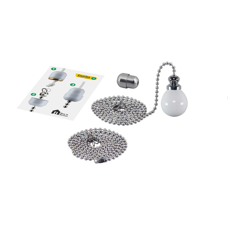 Premium pull chain set, chrome, white ball.