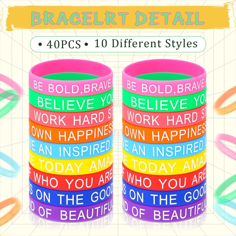Tenceur 80 Pcs Inspirational Pencils Motivational Silicone Bracelets Set Color
