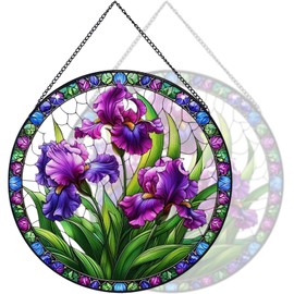 RIVEENY Stained Glass Window Hanging, Flower Gifts for Women, Flowers Suncatcher for Window, 8" Purple Stained Glass Suncatchers, Hand Painted Glass for Flowers Lover