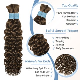Tuseha Human Braiding Hair for Boho Braids 16 Inch 2 Bundles 100g Boho Hair for Braiding Water Wave Bulk Human Boho Hair for Braiding Curly Human Hair for Boho Knotless Braids (P4,16inch)
