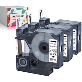 Hehua Compatible with Dymo 12mm 45013 D1 Replacement for Dymo Label Tape D1 12mm S0720530, Label Tape for LabelManager 160 280 210D 420p PNP Labelpoint 150 200 LabelWriter 450 Duo, 3 Pack