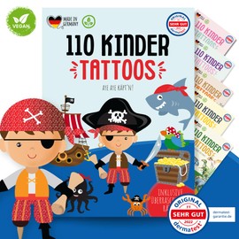 MeinBaby123 110 Skin-friendly Children's Tattoos with Pirates, Pirate Tattoos, Children's Tattoos for Sticking, Vegan & Made in Germany (Pirates)
