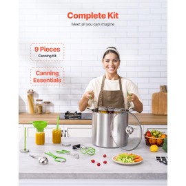 VEVOR Canning Supplies Starter Kit, 9 Pieces Stainless Steel Water Bath Canning Kit for Beginners, Canning Tools Set: Pot, Rack, Lid, Funnel, Tongs, Jar Lifter, Wrench, Magnetic Wand, Bubble Propper