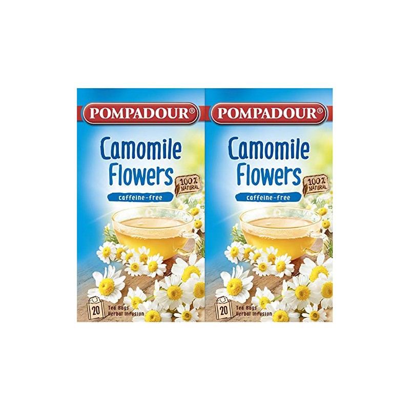 Pompadour Chamomile Flower Herbal Tea, 20 TB, Set of 2,