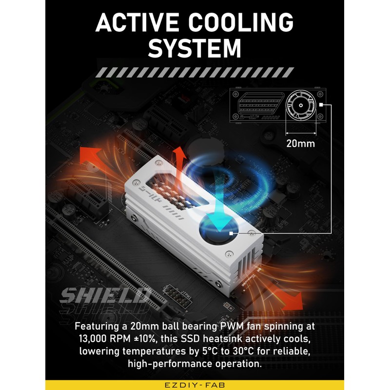 EZDIY-FAB Shield M.2 SSD Heatsink with Build-in 20mm PWM Fan,
