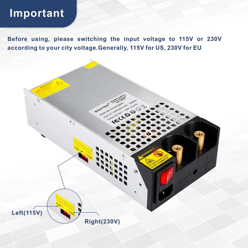 BOSYTRO AC to DC Converter 12V Power Supply 1200W Max