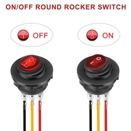 DAOKAI Round Rocker Switch with Shell 2 Position 12V 20A ON Off Waterproof Heavy Duty Illuminated Marine Round Toggle Switch Red LED Lighted for Marine Car RV Truck -5Pcs