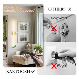 KARTOOSH Removable Battery Operated Wall Sconces with Remote Control 350°Rotate LED Wireless Wall Lights with 3 Color Temperatures & Dimming for Bedroom, Hallway,24.4 Inch (2 Pack)