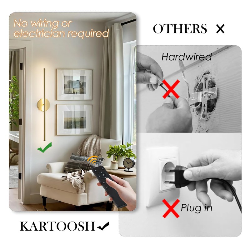 KARTOOSH Removable Battery Operated Wall Sconces with Remote Control 350°Rotate