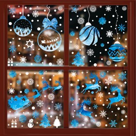 Hiwevvy 470 PCS Christmas Window Clings-9 Sheets Snowflake, Snowman, Reindeer, Snowball, Xmas Tree Winter Wonderland Clings, Double Sided Static Window Clings for Christmas Glass Window Decals