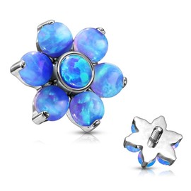 Pierced Owl 14-16G Stainless Steel Synthetic Opal Flower Internally Threaded Dermal Anchor Top (Blue, 16GA (1.2mm))