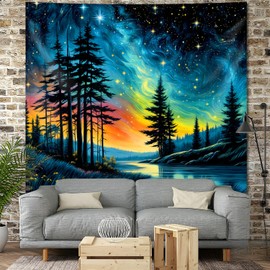 TVTLTVT Forest Starry Tapestry Wall Hanging Colorful Starry Sky Misty Forest Wall Tapestry Galaxy Night Sky Landscape Becoration for Home Decor Bedroom Living Room Wall Decor Gift 59x51in
