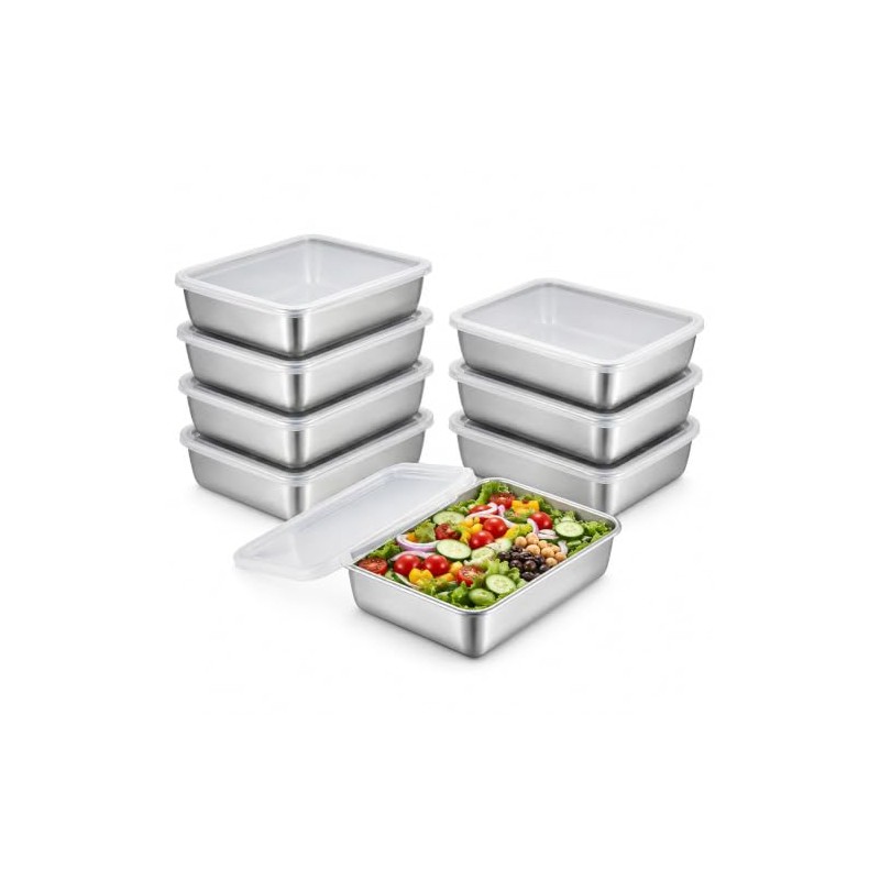 8PCS Recipientes de Acero Inoxidable con Tapas 2100ML, Contenedores para