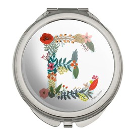 Letter E Floral Monogram Initial Compact Travel Purse Handbag Makeup Mirror