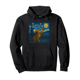 Cat Starry Night Van Gogh Gift Bengal Cat Mom Pullover Hoodie