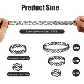 Qinsky Choker Necklace Sets,12 Pcs Tattoo Necklace Choker Necklaces Bracelets Rings Plastic Elastic Stretch Necklaces Tattoo Choker Jewelry for Women Girls(Black)