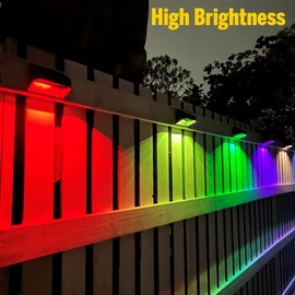 FLITI Brighter Solar Fence Lights,Solar Lights Outdoor Waterproof,Warm White and RGB 8 Colors,Dusk to Dawn Deck Light, Outdoor Lighting for Backyard/Railing/Wall/Step/Patio（12 Pack,Black）