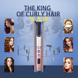 Rizador de pelo automático, varita de rizador automático con barril giratorio grande de 1 pulgada y 4 temperaturas y 3 ajustes de temporizador, rizador con doble voltaje, apagado automático, plancha de giro de calentamiento rápido para peinado del cabell