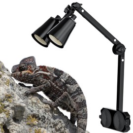 LURMMUE Dual Reptile Lamp Stand with Suction Cups, Adjustable Bracket for Terrariums, Dual‑Head Heat & Basking Lamp Holder with Ceramic Sockets and Separate Switches