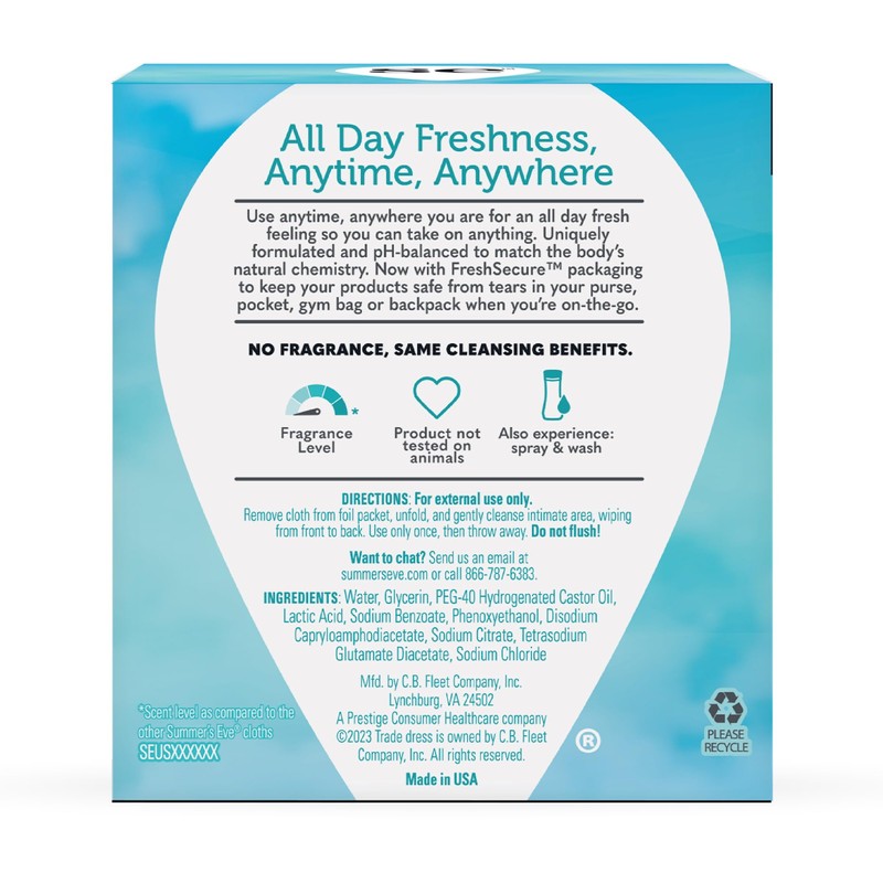 Summer's Eve Fragrance Free Daily Refreshing Feminine Wipes, Removes Odor,