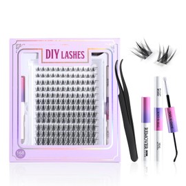 NMKL38 Lash Extension Kit DIY Lash Clusters Eyelash Extension Kit Individual Lashes Kit with Lash Bond and Seal, Lash Tweezers for Self Use (8-16mm)