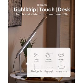 Allocacoc LED Desk Lamp, Table Lamp LightStrip, 360 Degree, Touch Control, Slide, Swipe to Adjust Brightness, Light Saber, Modular, Link to Extend, USB-C, Modern, Fun, Home, Office, Bedroom (Cold)