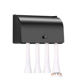 Toothbrush Holder, 304 Stainless Steel Dustproof Wall Mounted Self Adhesive Toothbrush Storage Organizer Stand Rack (Black (4 Brush Slots))