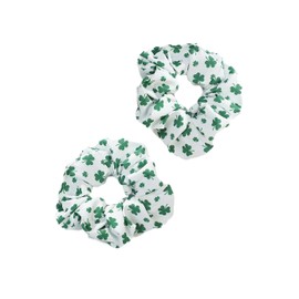 St.Patrick's Day Hair Scrunchies,Green Shamrock Ponytail Holders Green Clover Hair Scrunchy Ties JHSP65 (2 Pcs-Set B)