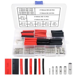 YIXISI 190 PCS 6 Types Non Insulated Butt Connectors Kit, Wiring Terminal Automotive Connectors, Electrical Wire Ferrule Cable Crimp Terminal, with Heat Shrink Tube