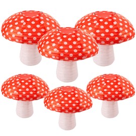 6Pcs Mushroom Lanterns, 3D Forest Jungle Theme Lantern Wonderland Hanging Mushroom Lantern Fairy Tale Party Ornament for Birthday Wedding Garden Baby Shower Party Decoration (Red)