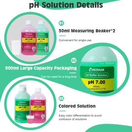 UIUZMAR pH 7.00 and pH 4.00 Calibration Fluid, 500ml Tester pH 7.00/4.00 Buffer Solution Each, pH Meter Calibration Solution with Container (30ml*2) for pH Meter, pH Tester, pH Probe, pH Electrode