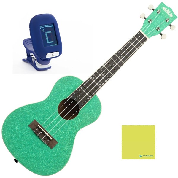 Kala Gatsby Green Sparkle Concert Ukulele Bundle with Kala Klipz