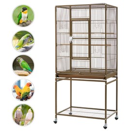 Yaheetech Wrought Iron Standing Large Parrot Parakeet Flight Bird Cage with Stand for Small Parrot Cockatiel Sun Parakeet Green Cheek Conure Lovebird Budgie Finch Canary, Palmer Green